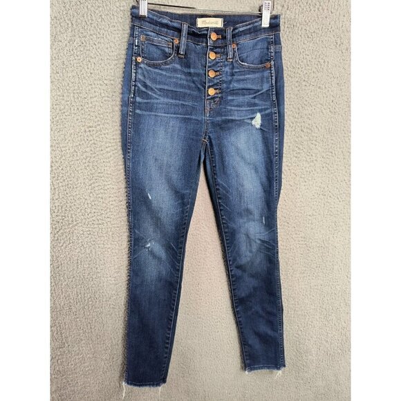 Madewell Denim - Madewell‎ 10" Mid Rise Skinny Distressed Jeans Button Fly Blue Denim 24